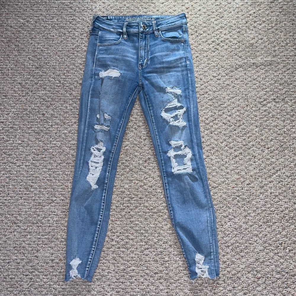 Distressed American Eagle Super Stretch Hi-Rise Denim